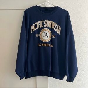 PACSUN Dark Blue Embroidered Crewneck Sweater